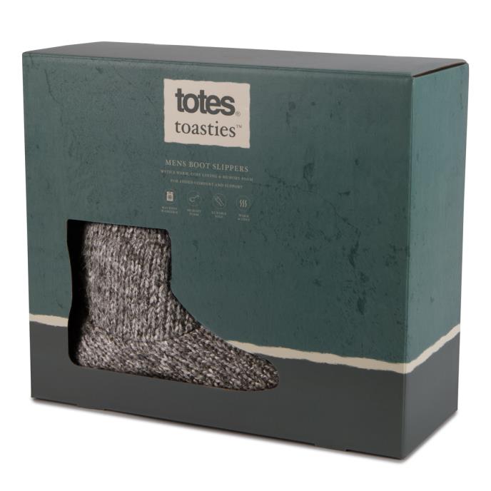 totes toasties® Mens Knitted Short Boot Slipper Grey Extra Image 1